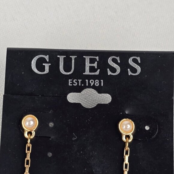 Guess Gold Tobe Faux Pearl Chain Drop Earrings - Picture 5 of 6
